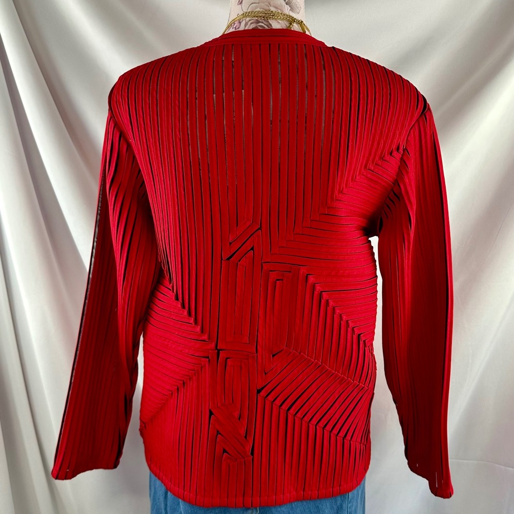 Vintage Laura Ashley Red Applique Ribbon Mesh Jacket Petite Medium Avant Garde - Picture 13 of 17